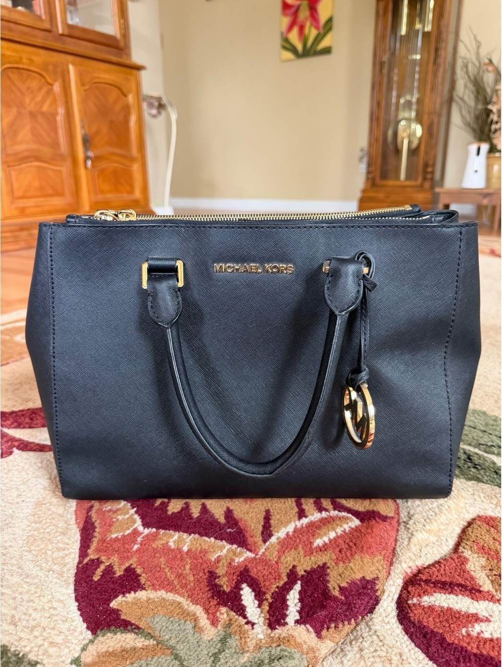 Michael Kors Black Saffiano Leather Satchel Handbag